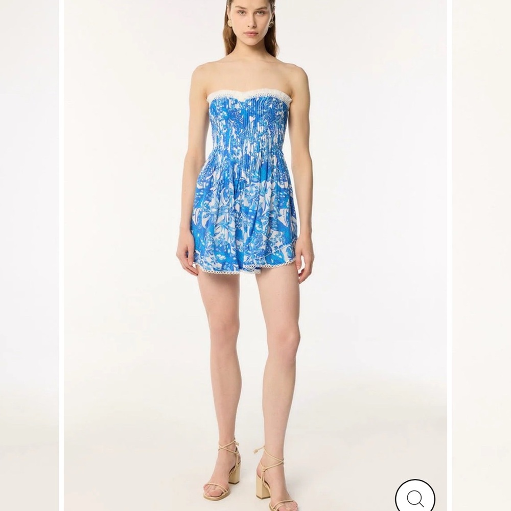 Poupette St. Barth Blue Lemon Claire Strapless Dress NWOT